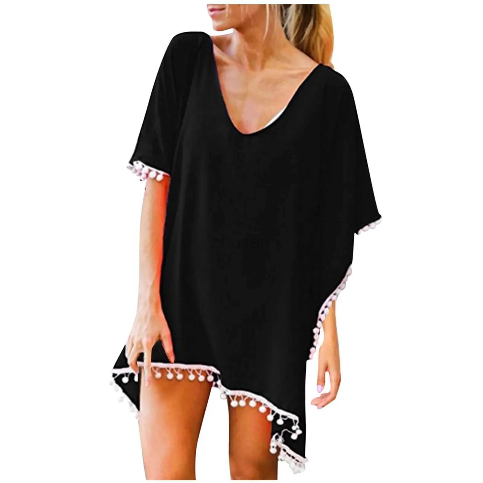 Women Beach Wear Wear Women Trim Kaftan Chiffon Nappine da bagno Beach Beach Bikini Copri di costume da bagno Women 2024 Moda Praia Vacation Outfits Woman D240507