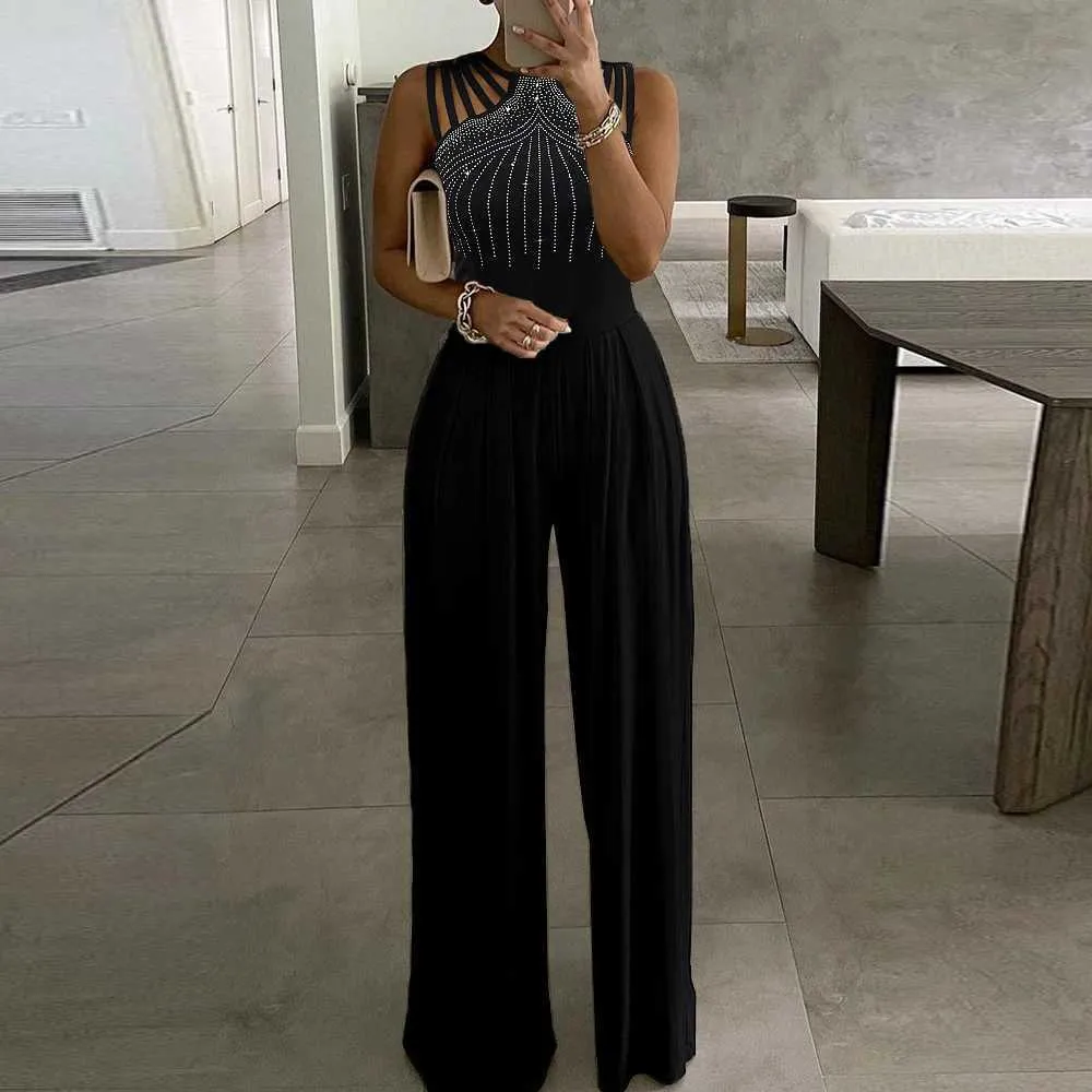 Kvinnors jumpsuits rompers svart vintage kvinnor jumpsuit 2024 vår vinter sexig parti långa breda ben bodysuits byxor kvinnliga kläder formella occas byxor l t240505