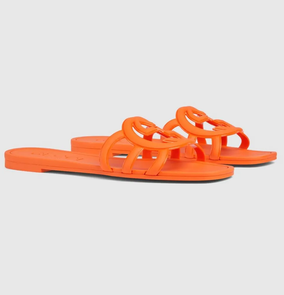 Luxury 2024s / s Interlocking-g sandales glissades appartements femmes coupées plage dame slip on slipper flip flops chaussures quotidiennes walking eu35-41