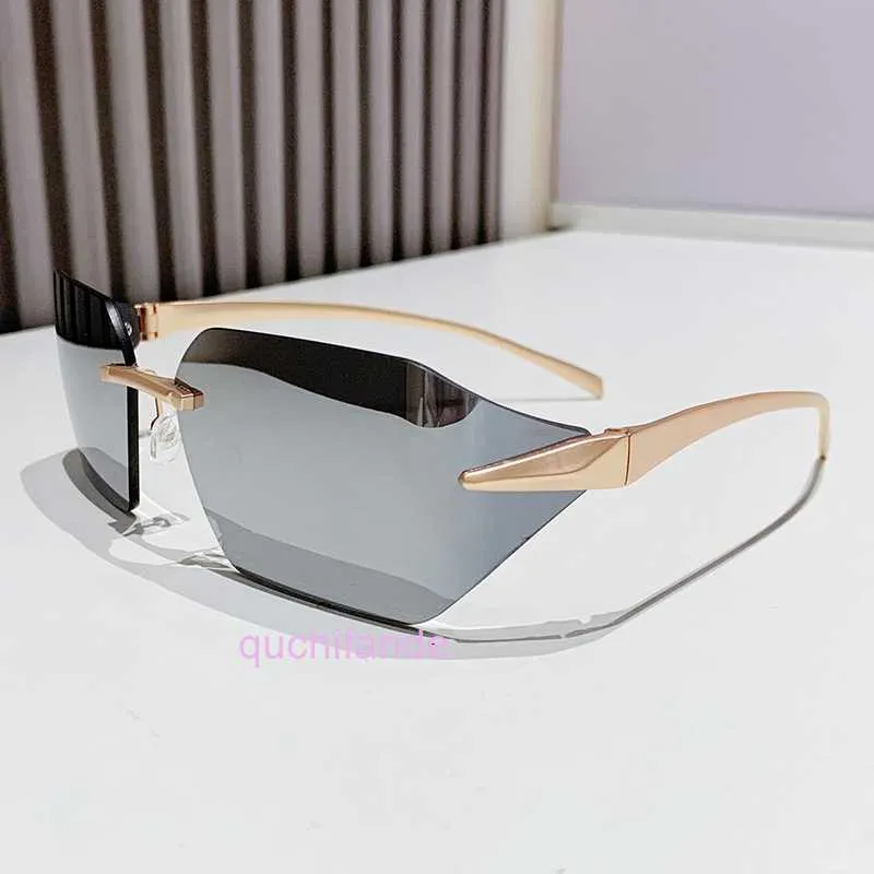 Klassische Marke Retro Crattire Sonnenbrille Metall Leopardenkopf Rahmenlose Brille Seitenschild gebogene Sonnenbrille Herren und Frauen