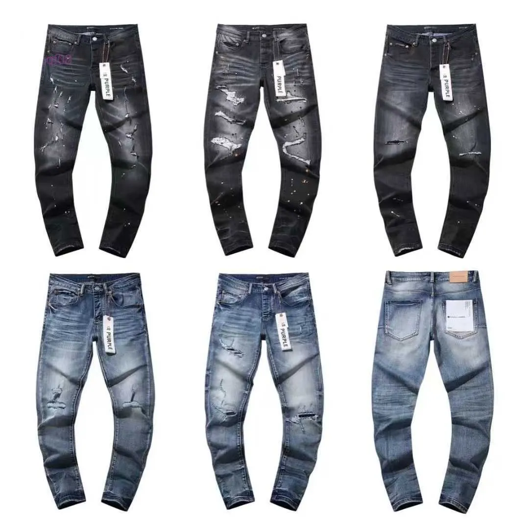 Nya lila jeans Desinger Pants for Mens Brand Hole Jean Luxury Women Men Trender Ejressed Slim Fit Pant Motorcykelkläder RXOM UCQ4