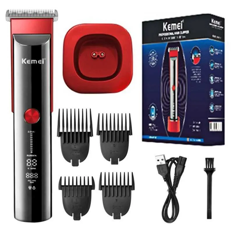 Hair Trimmer Kemei LCD Display Hair Clipper 5-Spd Blade Electric Shaver For Men Rechargeable Hair Cutting Machine Razor Cutter Trimmer T240507