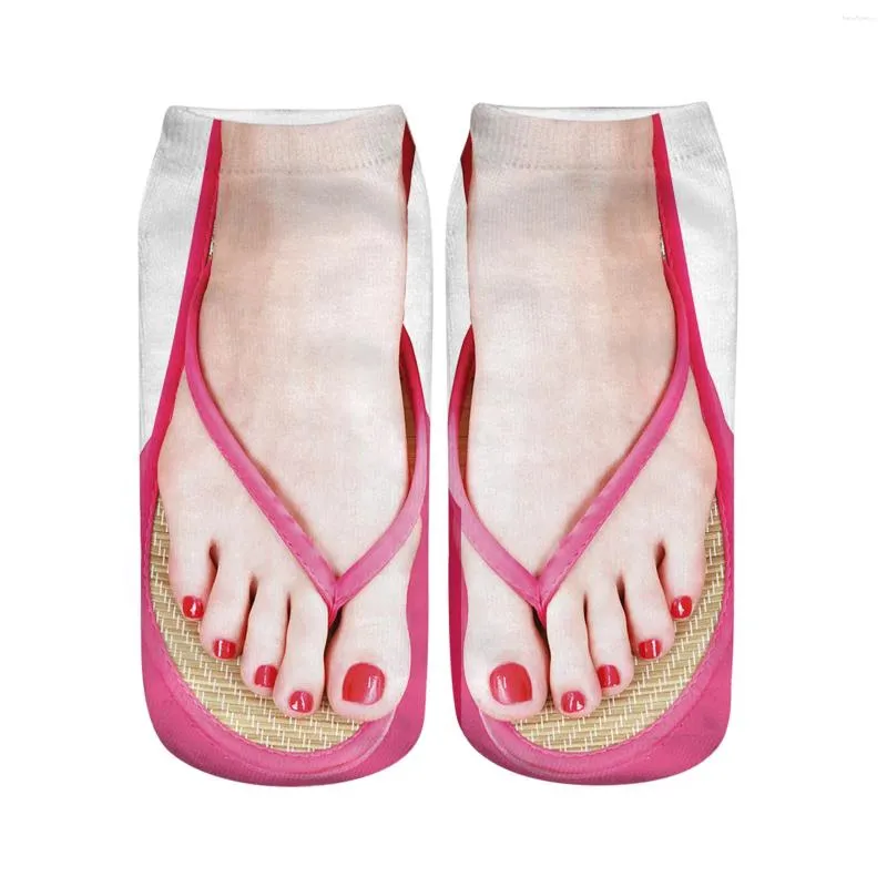 Kvinnors strumpor 3D kreativitetsmönster manikyr tryck flip flop sandaler roliga dolda körning personlig låg ankel Skarpetki