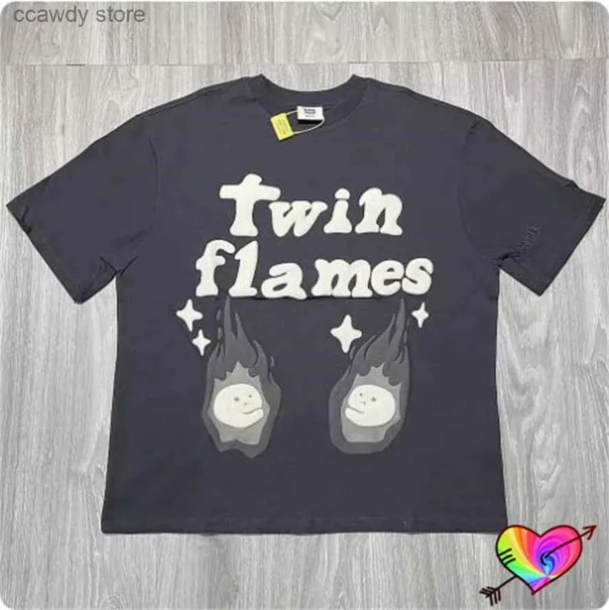 T-shirts masculins 2024 Gris Broken Planet Twin Flames T Men Women Foam Print Market Star T-shirt Oversize Tops Space Short Seve H240507
