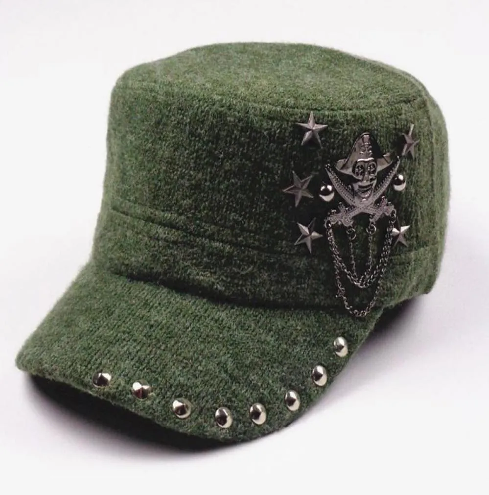 Hip Hop Skull Flat Hats Punk Rivet Men Armee Hut coole Frau lässige Baseball -Mütze Marke Ausgestattet Hats4994193