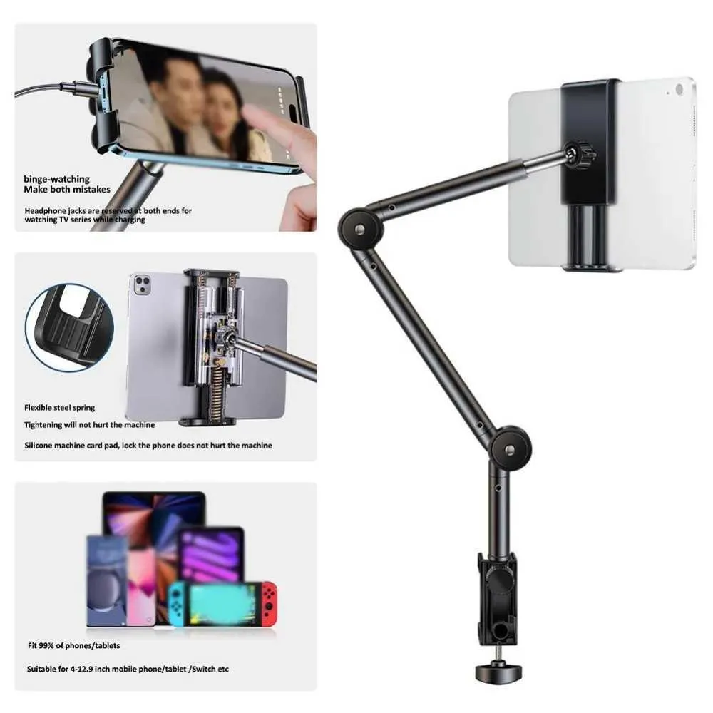 Cell Phone Mounts Holders 360 Rotating Long Arm Desk Bed Phone Holder Stand Lazy Tablet Mount Bracket