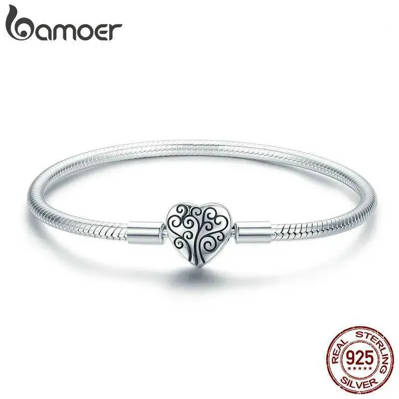 Bangle Bamoer% 925 Sterling Silver Spring Life Tree w kształcie serca w kształcie serca biżuteria S925 SCB066 Q240506