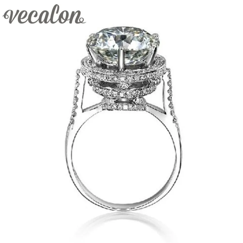 Vecalon 2016 Brand Design Feme Female Crown Ring 5CT Simulated Diamond CZ 925 Sterling Silver Engagement Mariding Band Ring for Women 260n