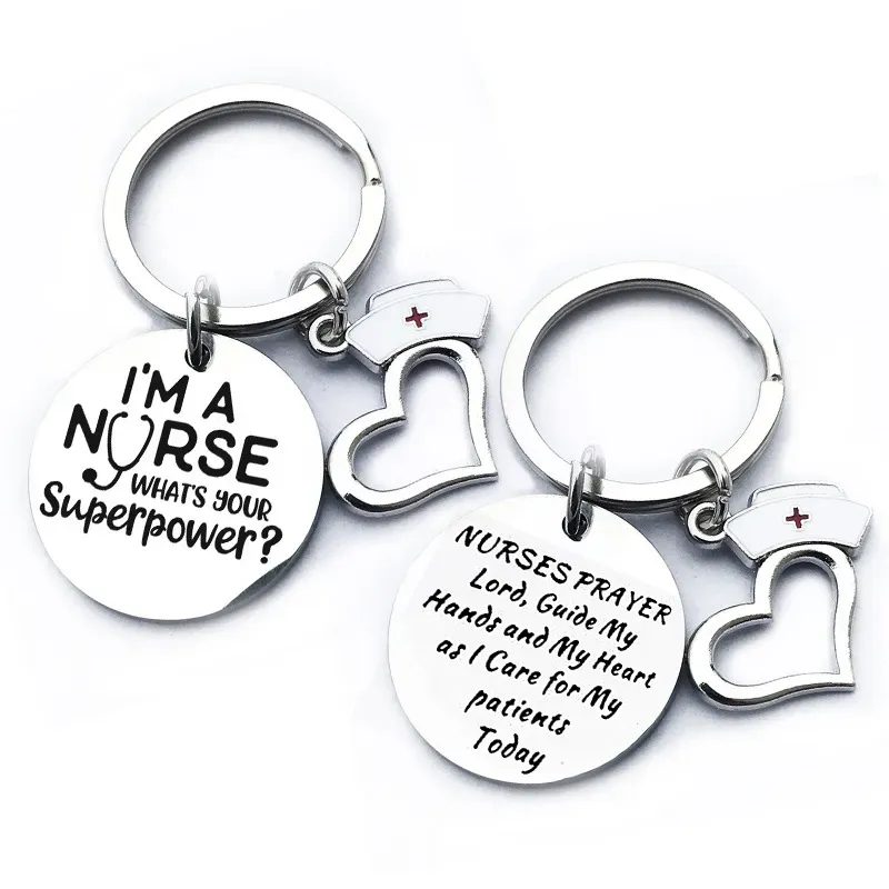 Roestvrijstalen verpleegkundigen Keychain Ik ben een verpleegster Round Keyring Medical Student Gift Sieraden Accessory 25mm Key Chain LL