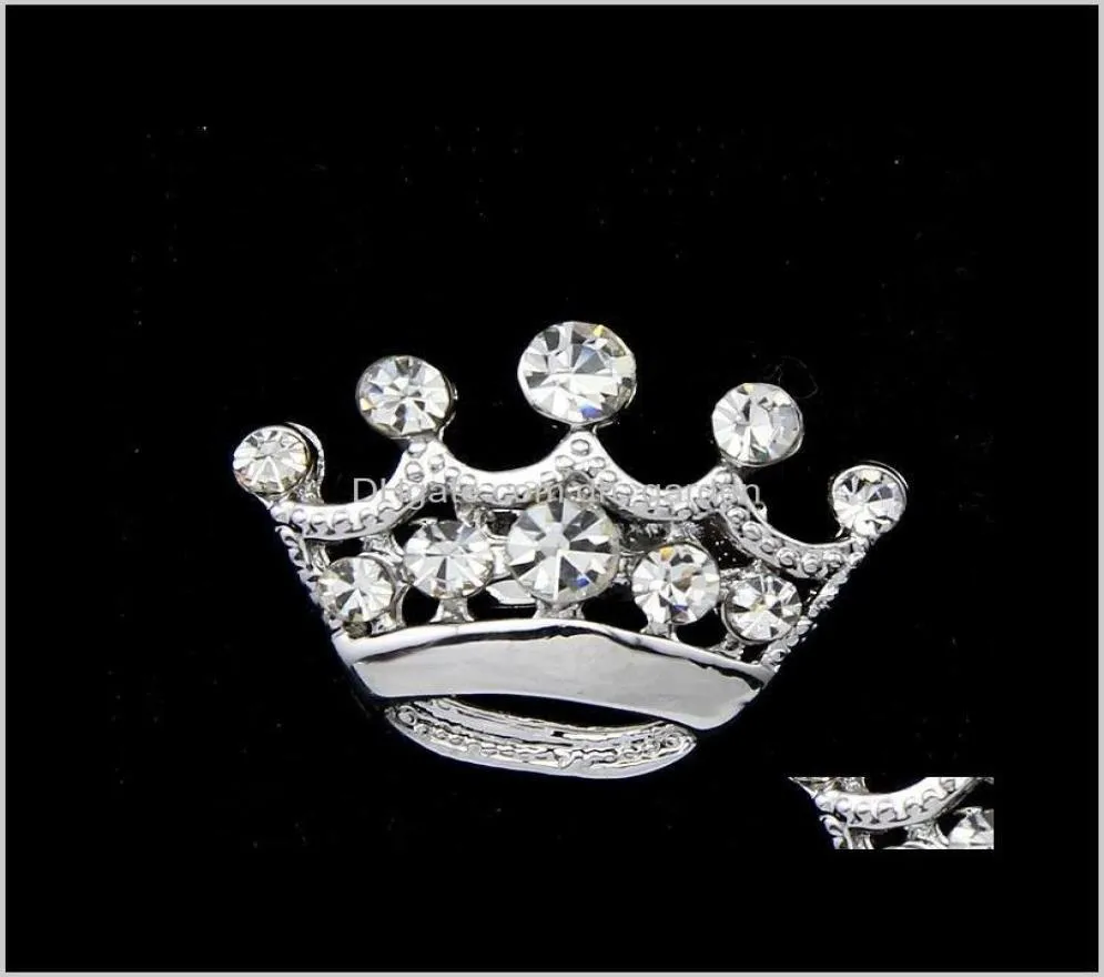 Pins Fashion sier tono trasparente spilla corona cristallo uomo donna rinestone diamante pins di gioielleria da sposa corrona