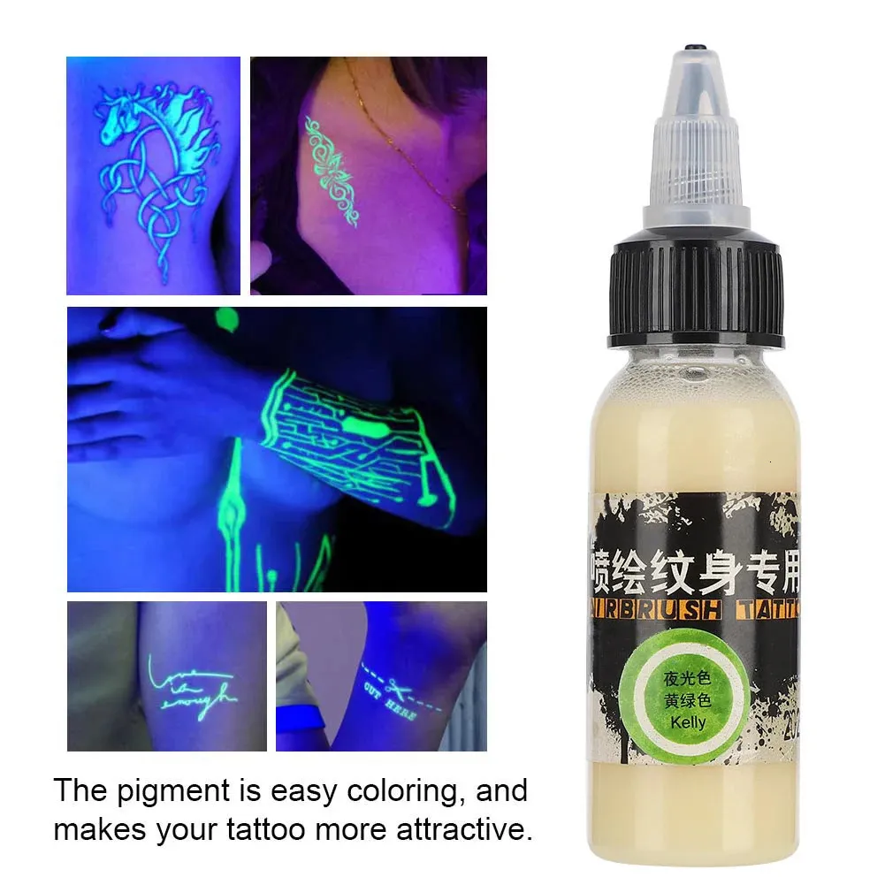 30 ml Dispostable Tatouage de lumière de nuit temporaire Incre Professionnel Coloriage facile Corps coloré Dessin Fluorescence Air Élèvement Pigment 240423