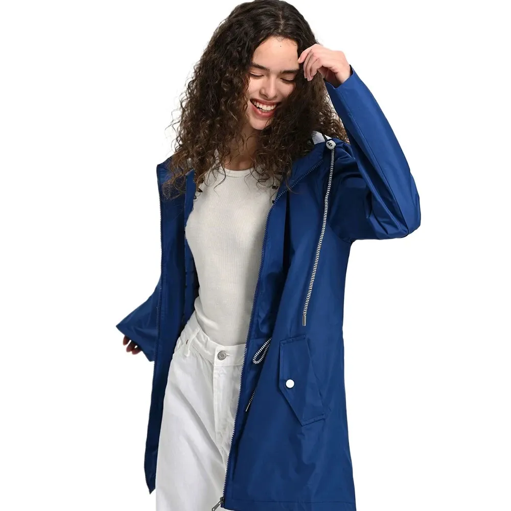 Impermeabile impermeabile per donne Casualmente Basic Outdoors Trench Classic Zipper Lunga vera a vento da arrampicata per esterni con cappuccio con cappuccio 240507