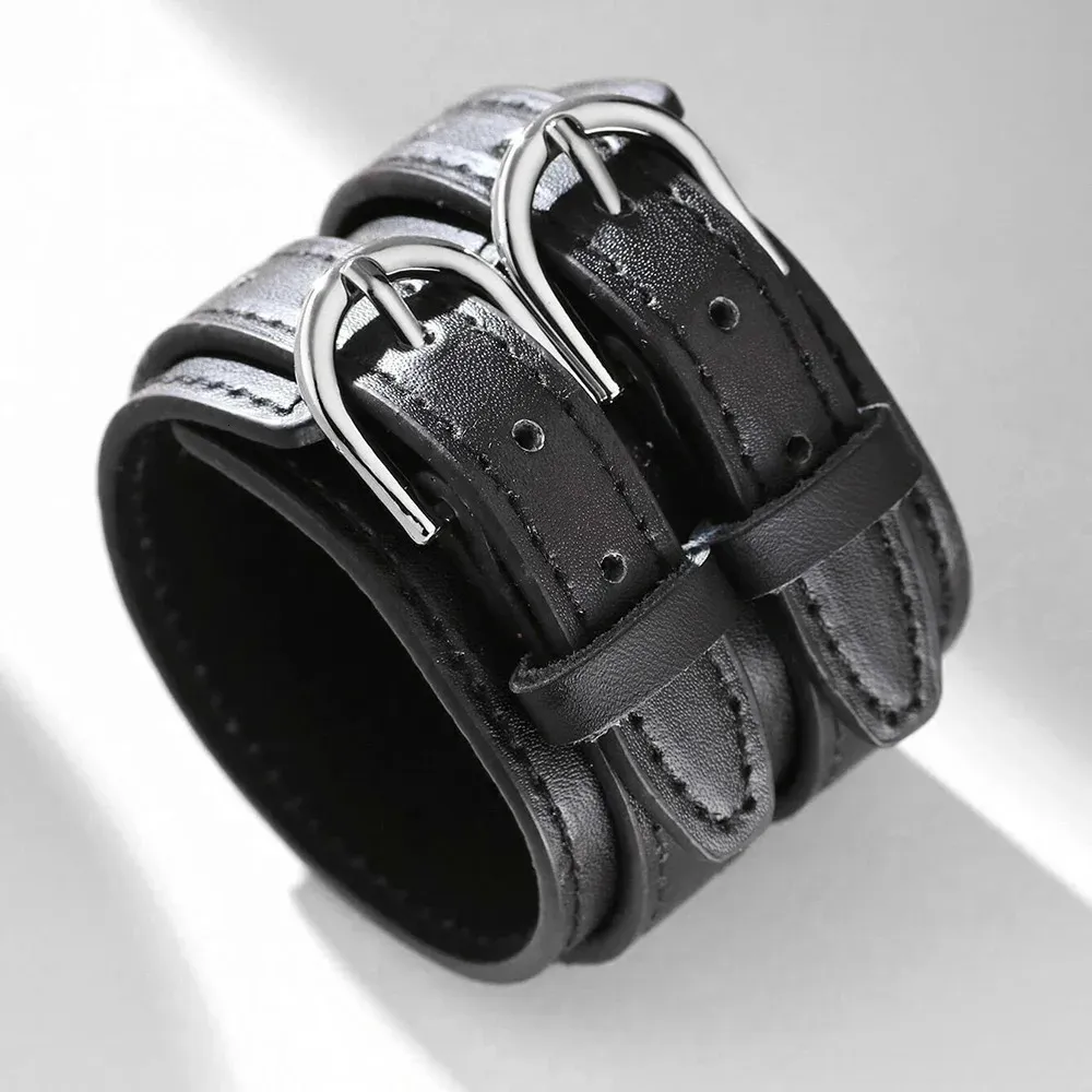 Fashion maschio bracciale in pelle genuina amicizia grande per uomini di alta qualità regolabile gioielli punk vintage 240423