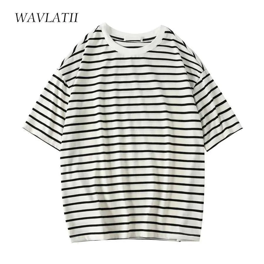 T-shirt feminina wavlatii mulheres novas camisetas listradas de moda fege tira preta algodão de tamanho curto