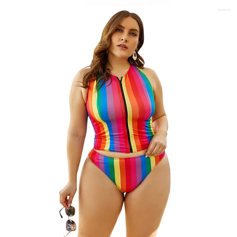 Dames badkleding bbw plus size apart zwempak vrouwen slanke gestreepte rits buik reductor zwempak zomer bather badkleding 5xl