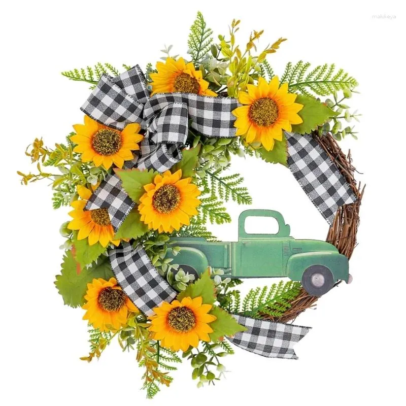 Decoratieve bloemen y1ub kunstmatige zomerkrans zonnebloemen met vrachtwagen voor voordeur boerderij tuin bruiloft feestdecoraties