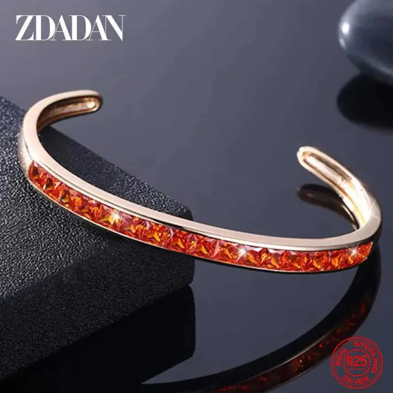 Bangle Zdadan 925 Sterling Silver Inclaid Gemstone Aberto Adequado para festas de casamento de jóias de moda feminina Q240506