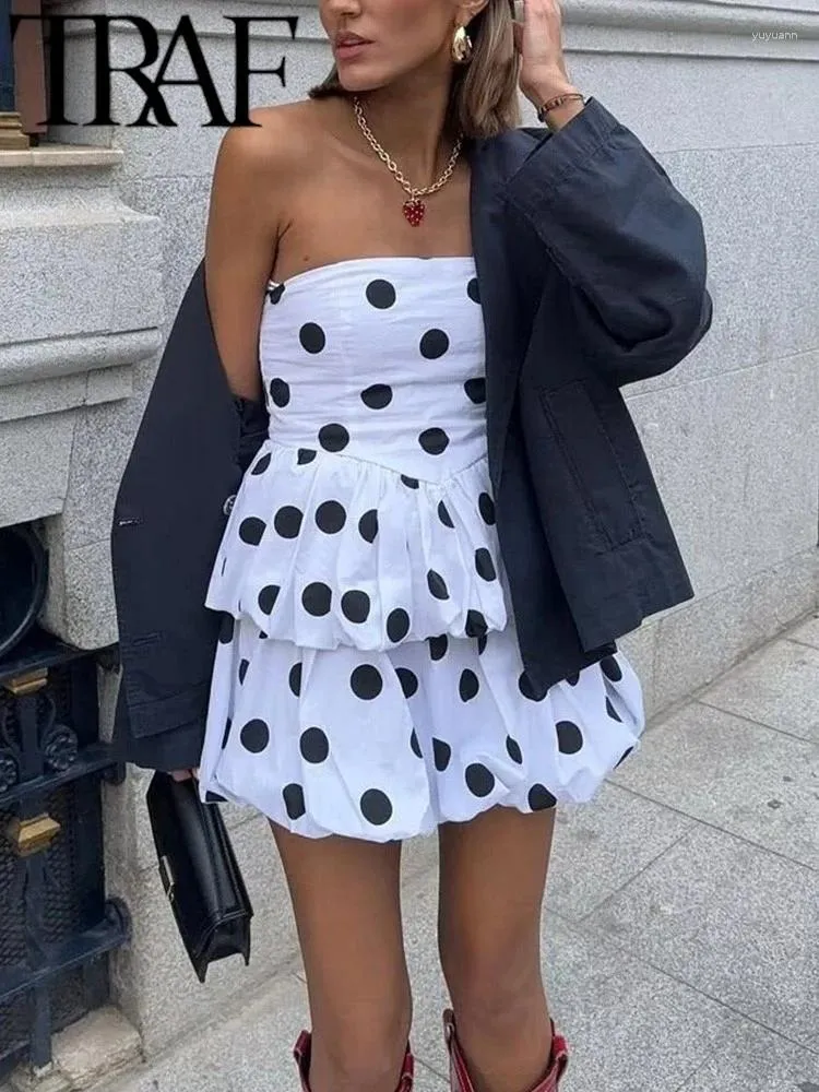 Robes de travail Gal 2024 Été Polka Dot imprimé Femmes Mini Jirt Sans Sans manches Backlessless sans bretelles Slim A Line Female Crop Top Set Y2K