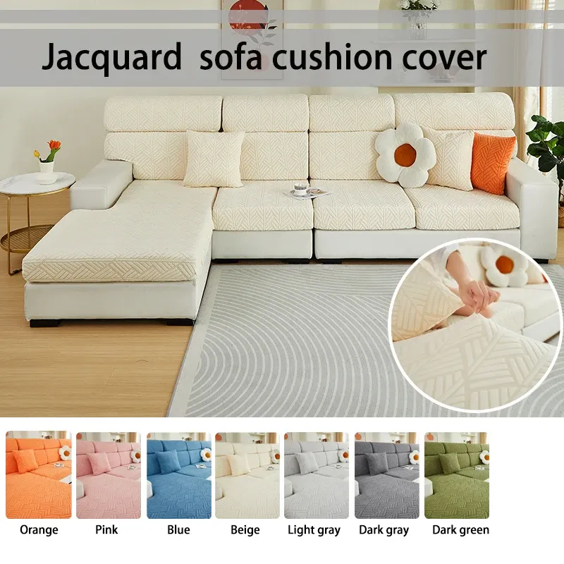 Linens randiga Jacquard -mönstrad soffa kuddeöverdrag, med en design av duschkappstil, mångsidig året runt, lätt att installera
