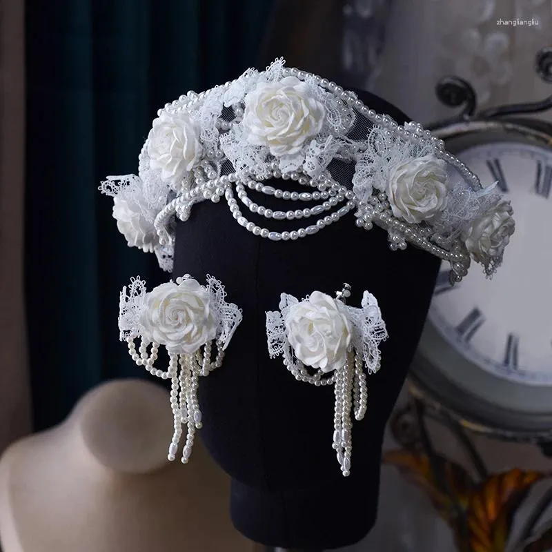 Clips de cheveux Sweeet European Flower Lace De mariage Couronne de couronne pour femmes Bridal Crystal Baroque Rhingestone Hairband Prom Bijoux