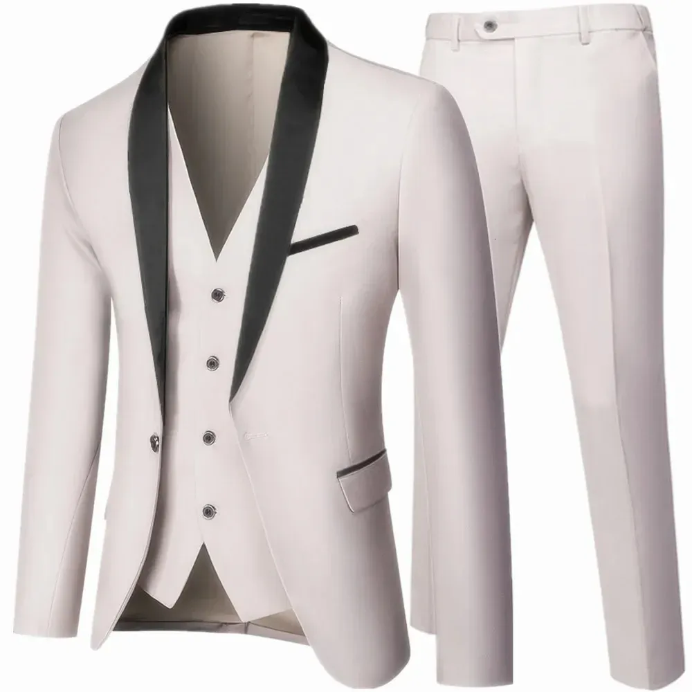 Black Men Autumn Wedding Party Three Pieces Set Large Size 5xl 6xl Man Blazer Coat Pants and Vest Fashion Slim Fit Suit 240430