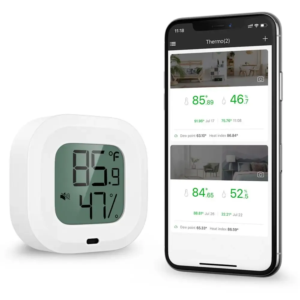 Messgeräte Oria Wireless Thermometer Hygrometer Mini Bluetooth 5.0 Feuchtigkeitstemperatursensor Alarm -Buildin -Magnet für Haus