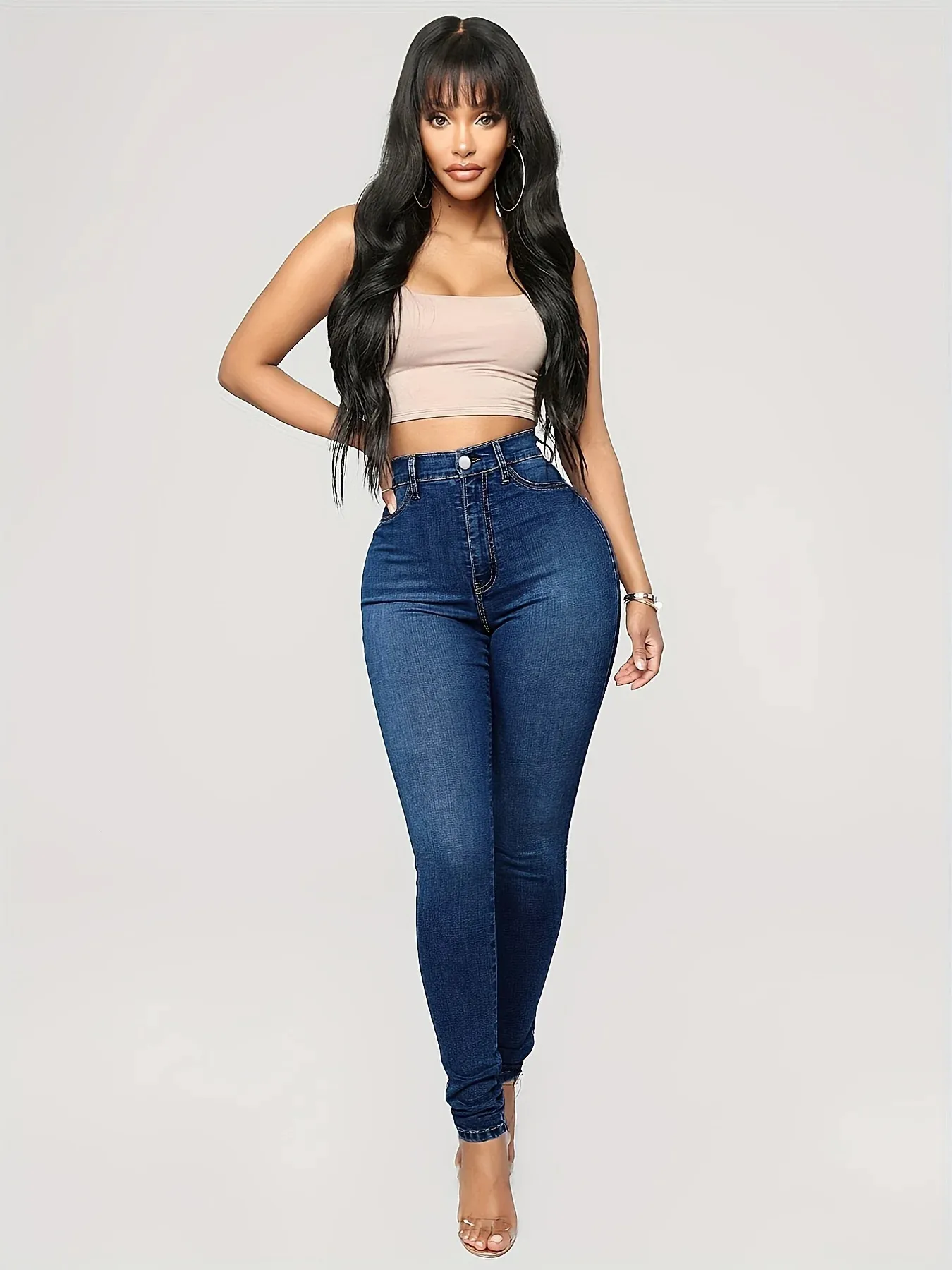 Jean skinny à taille haute nature purement slim slim slash pantalons denim décontractés jeans denim femme vêtements 240506