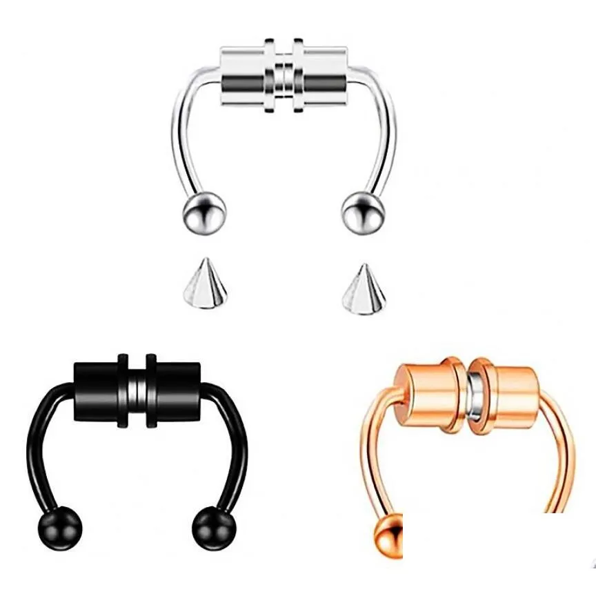 Nasenringe Stollen Magnetisch gefälschter Piercing Ringlegungs -Hoop Septum für Männer Frauen Schmuck 5 Farben Großhandel Drop Lieferkörper DHJSH