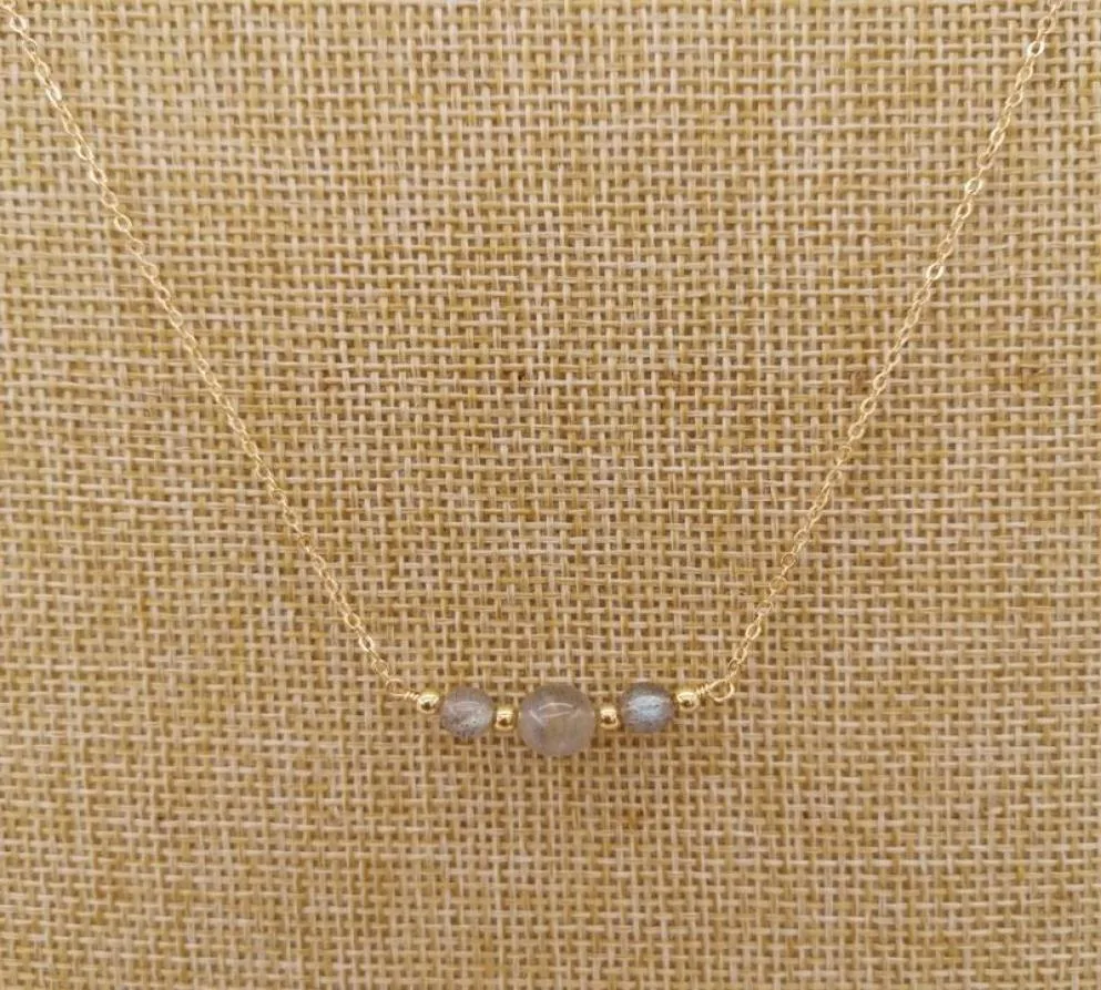 Labradorite Moonstone Necklace Round Natural Stone 14K Guldfylld Choker Charms hängen Boho Women Gift Collier Femme Chains4382058