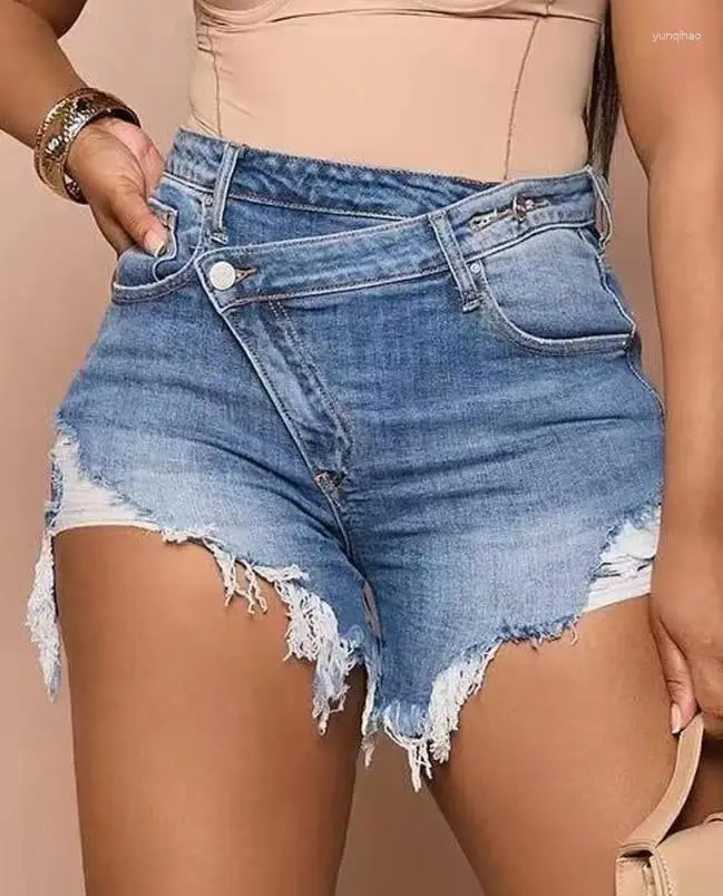 Dames shorts sexy jeans 2024 zomer casual mode high taille knop gescheurde pocket ontwerp denim basic y2k kleding