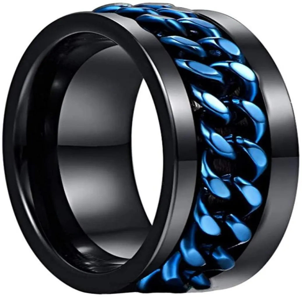 Wedding Rings Nuncad Men039S 8 mm wolfraamcarbide ring zwart staal met blauwe roteerbare ketting ingelegde comfort fit maat 6125733886