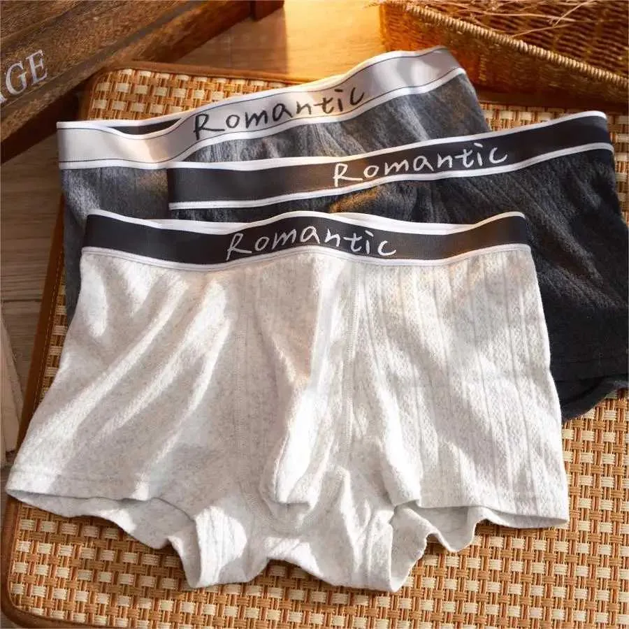 Sous-pants Simple Grey Pure Cotton Waffle Boxing Mens Mens Underwear Womens Underwear Womens Underwearl2405