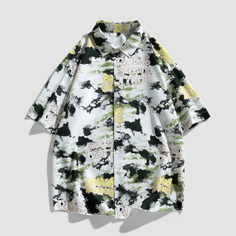 Men's Plus Size Shirts Chinese Style Ink Ice Silk Short-Sleeved Shirt Men 2024 Summer Thin Loose Casual Floral Shirt Jacket