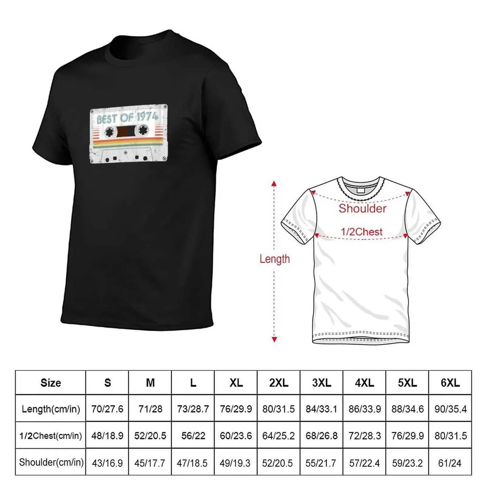 T-shirts masculins 1974 50e anniversaire Meilleure cassette Vintage cadeau T-shirt Summer Top Corée Fashion Mens Black T-shirtl2405