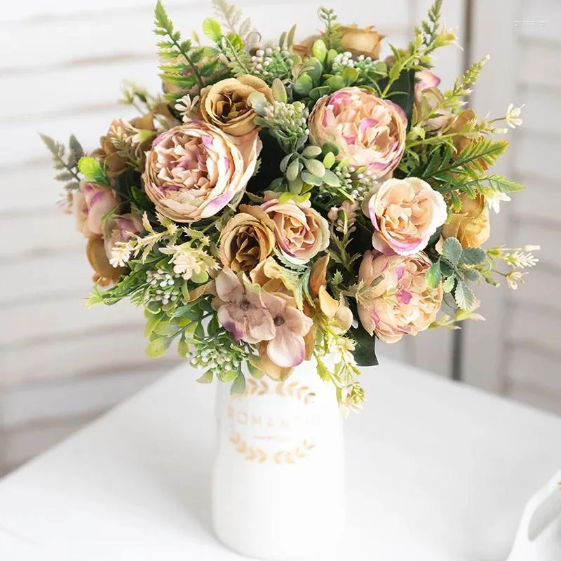Fleurs décoratives Docidaci automne artificiel blanc rose en soie de mariage pour maison décoration bouquet de haute qualité arrangement floral de luxe de haute qualité