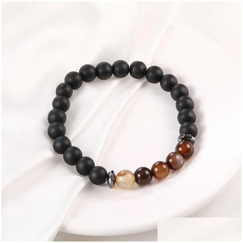 Bracelet de perles de chakra nce de chakra nce Bracelet pour hommes 8 mm Eye Tiger Stone Natural Agate Hematite Charms Bracelets Lava Stretch Dr Dhhlh