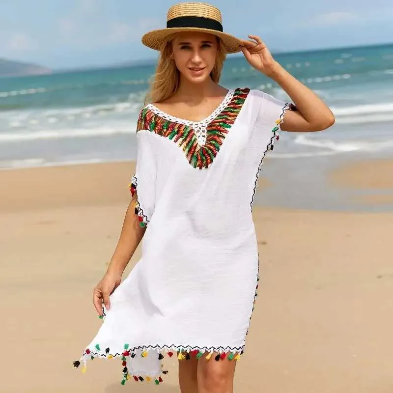 Women Beach Wear Women Sun Protection Beachbekleidung farbenfrohe gewebte Spleißseite Split Saum Deck-Deck-Deck-Eingröße.