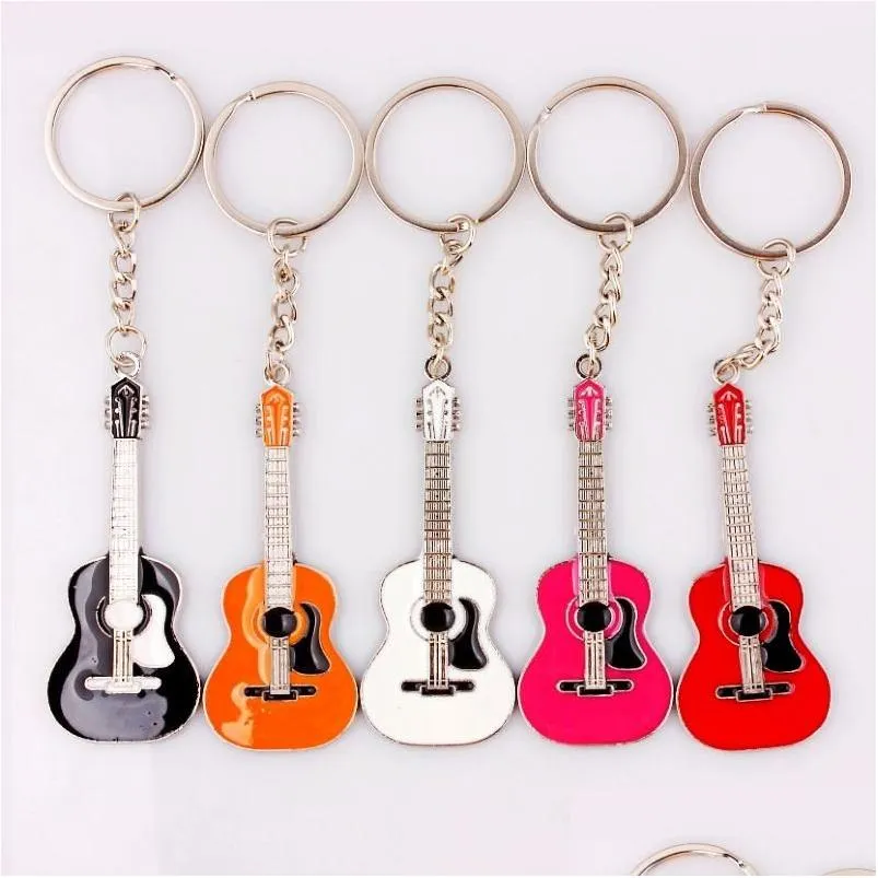 Key Rings Classic Guitar Sier Pendant Keychain Alloy Car Ring Musical Men Women Charms Gifts Jewelry Accessories Bk 10Pcs/Lot Drop De Dhpe7