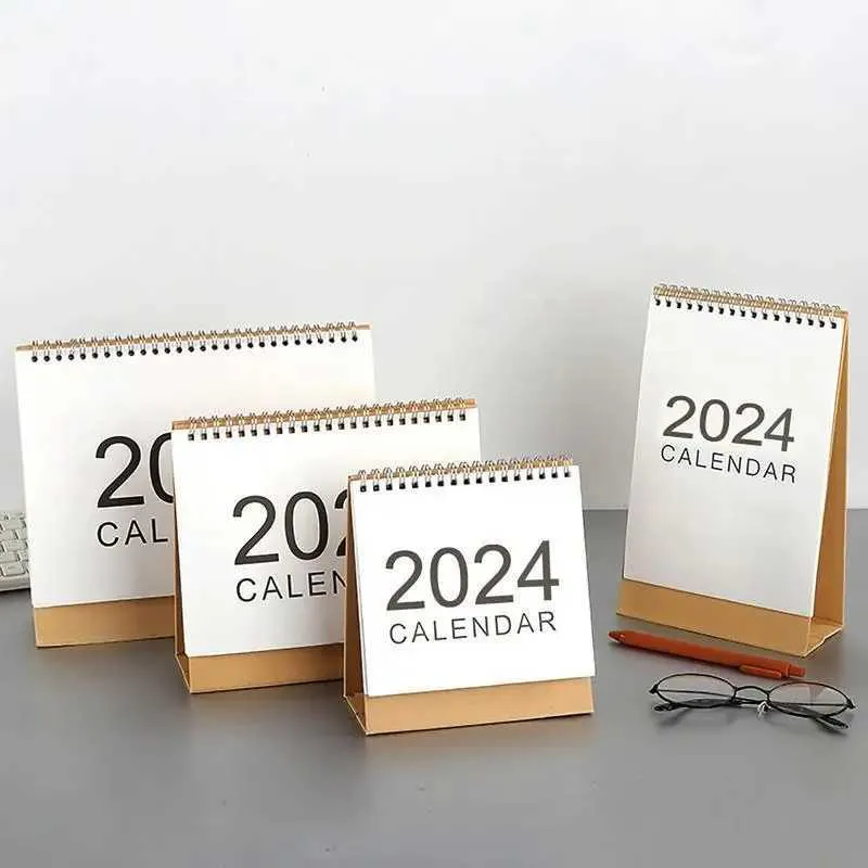 Kalender 2023-2024 Simple Solid Color Desk Kalender september 2023 till december 2024 Desktop Paper Stand Daily Tabler Planner årlig agenda