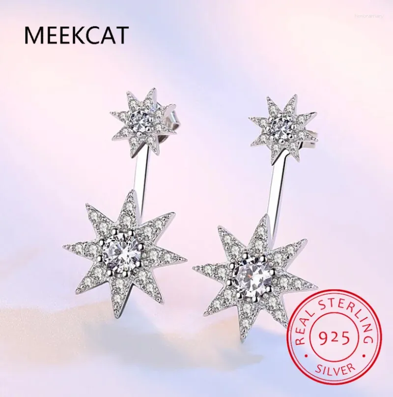 Studörhängen Original 925 Sterling Silver Star Front Back Double Sided Moissanite Earring for Women 2 i 1 genomborrade smycken