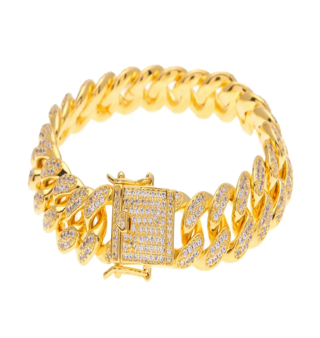 Hommes glacés de 12 mm d'épaisseur en or lourd argent cz bracelet cubain bracelet matériau de cuivre laboratoire bracelet chaîne fermoir 8quot5960252