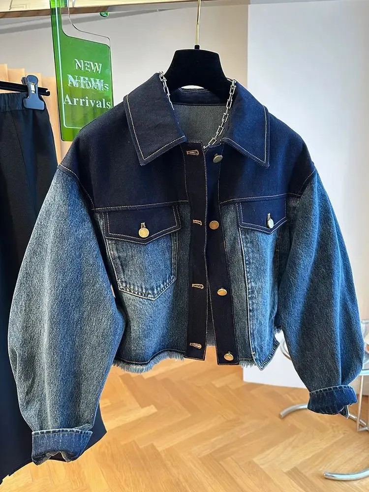 Chaquetas para mujer court couler denim vintage automne y2k top jean coréen veste femme mode streetwear streetwear high vêtements 240429