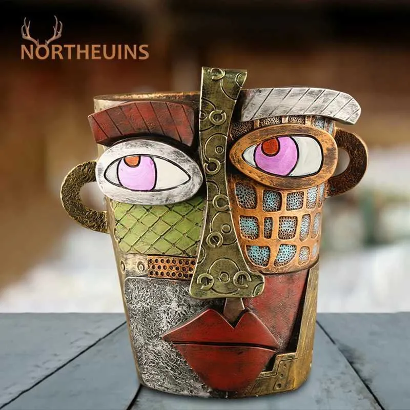 Northeuins Résine rétro face colorée abstraite art succulent pots de fleurs d'ornement de résine antique vase de fleurs en pot contenant T240505