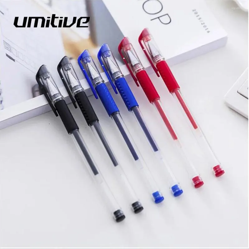 Umitivo 3pcs 0,5 mm azul vermelho preto neutro gel reabastecer canetas de assinatura de caneta para estação escolar de escritório