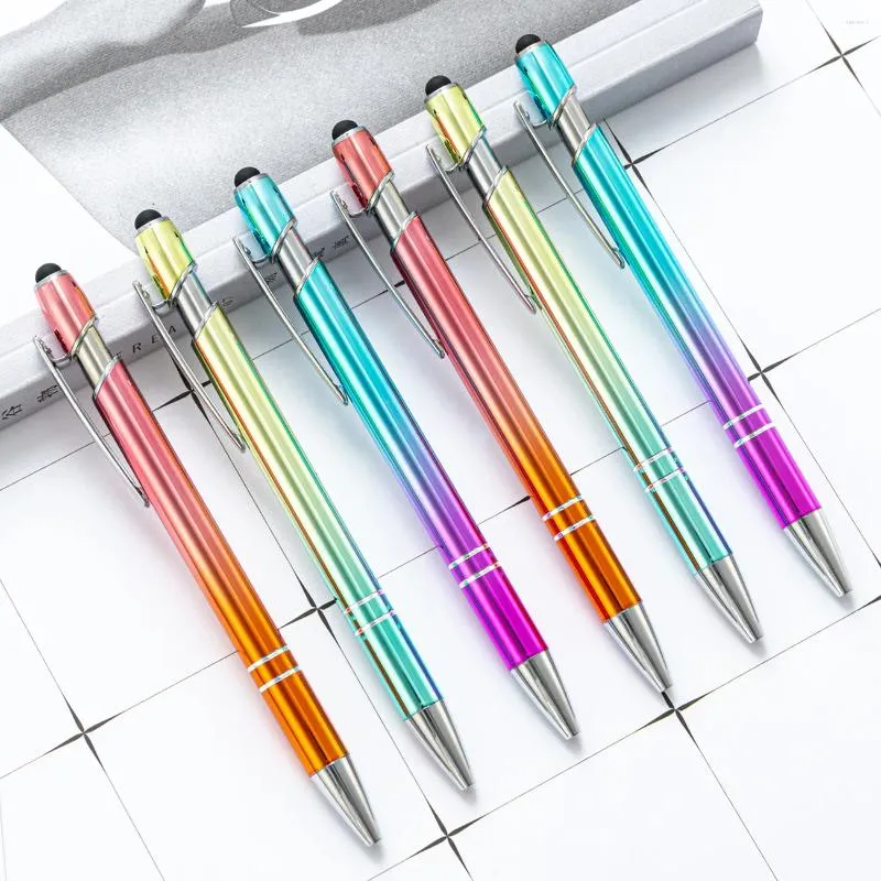 Tela de papelaria de artigos de papelaria Escola de material gradiente colorido prensa toque caneta caneta de metal fofa de metal