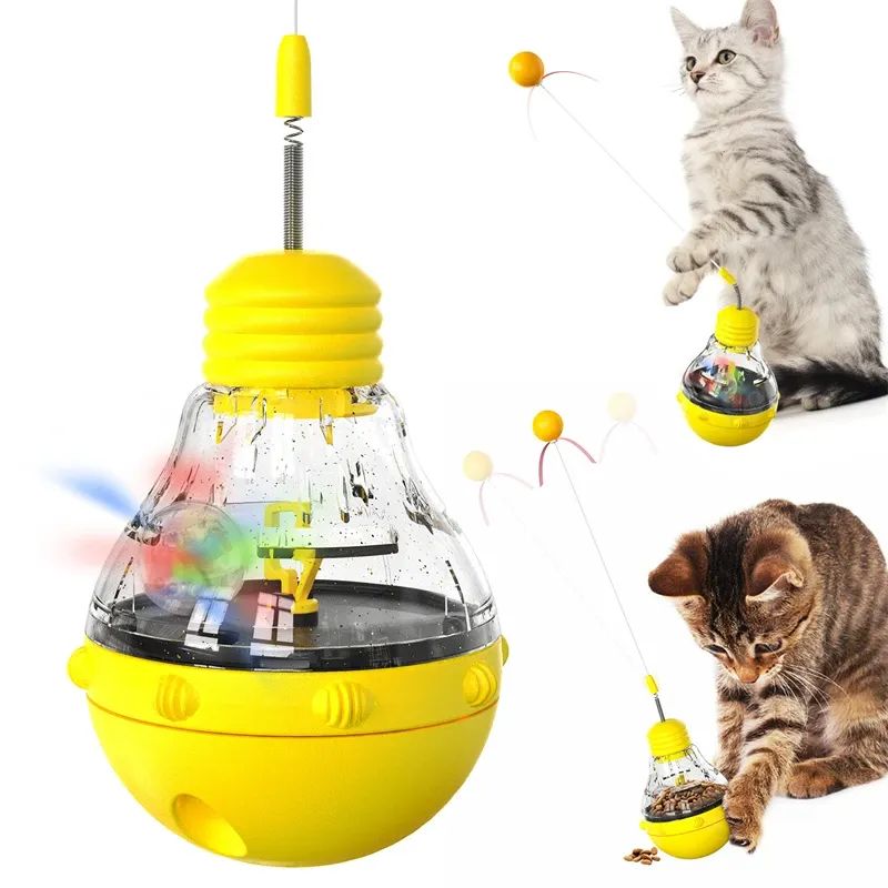 Speelgoed katten puzzel speelgoed roeren schuifrotatie orbit langzaam lek voedsel dispenser tumbler met veerkrachtige ballglende ball kitten teaser speelgoed