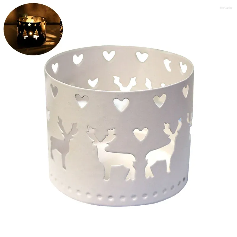 Titulares de vela Christmas Iron Hollow Hollow Desktop Pen Holder Party Decoration - Elk Pattern (Branco)