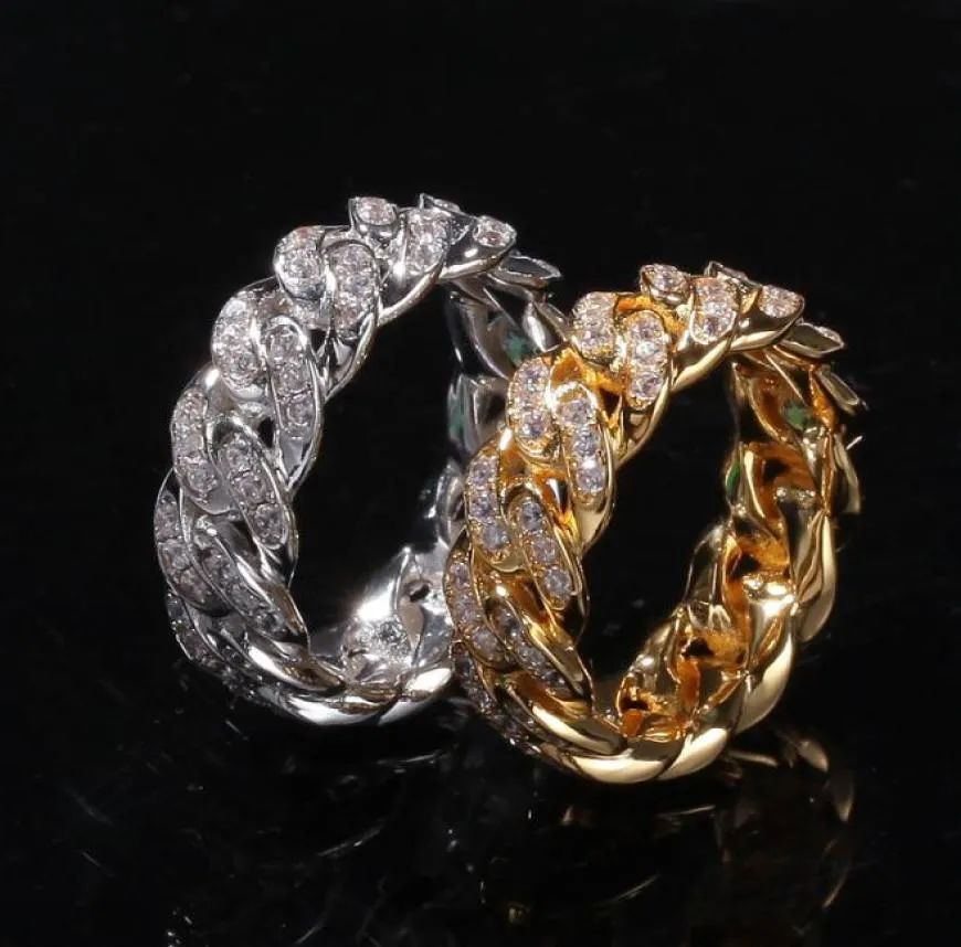 Bijoux Anneaux Men Anneau en argent en argent anneau diamant Iced Out Cuban Link Chain Ring 8 mm Mélange Taille6221100