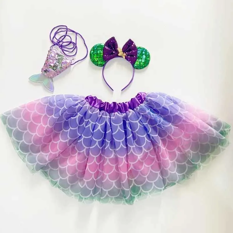 sukienka Tutu Dziewczęta Mermaid Tutu spódnice Balet Balet Pettistyrty withheadband Hairbow Cearów Kids Cosplay Birthday Party Costume D240507