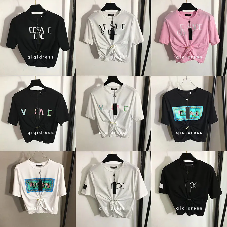 2024 Designers T-shirts Fashion vercaces t Shirts Women alphabet print pin tucked Waist Short style Crop Short Sleeve Tops Tees T-shirt ladies top dress coat blazer SML